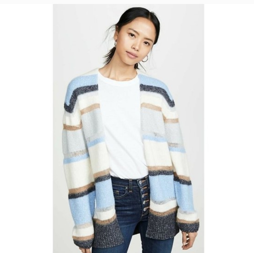 Veronica Beard Alpaca Wool Blend Elizabeth Cardigan Open Colorblock Women Large